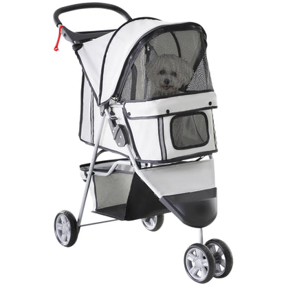 PawHut Dog Stroller, 3 Wheels Foldable Cat Dog Pram with Cup Holder, Storage Basket, Pet Stroller for Small Miniature Dogs, Grey 