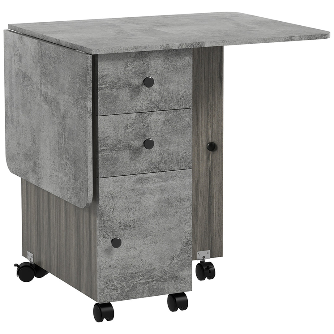 HOMCOM Multi-Storage Six-Person Drop Leaf Dining Table - Mixed Grey 