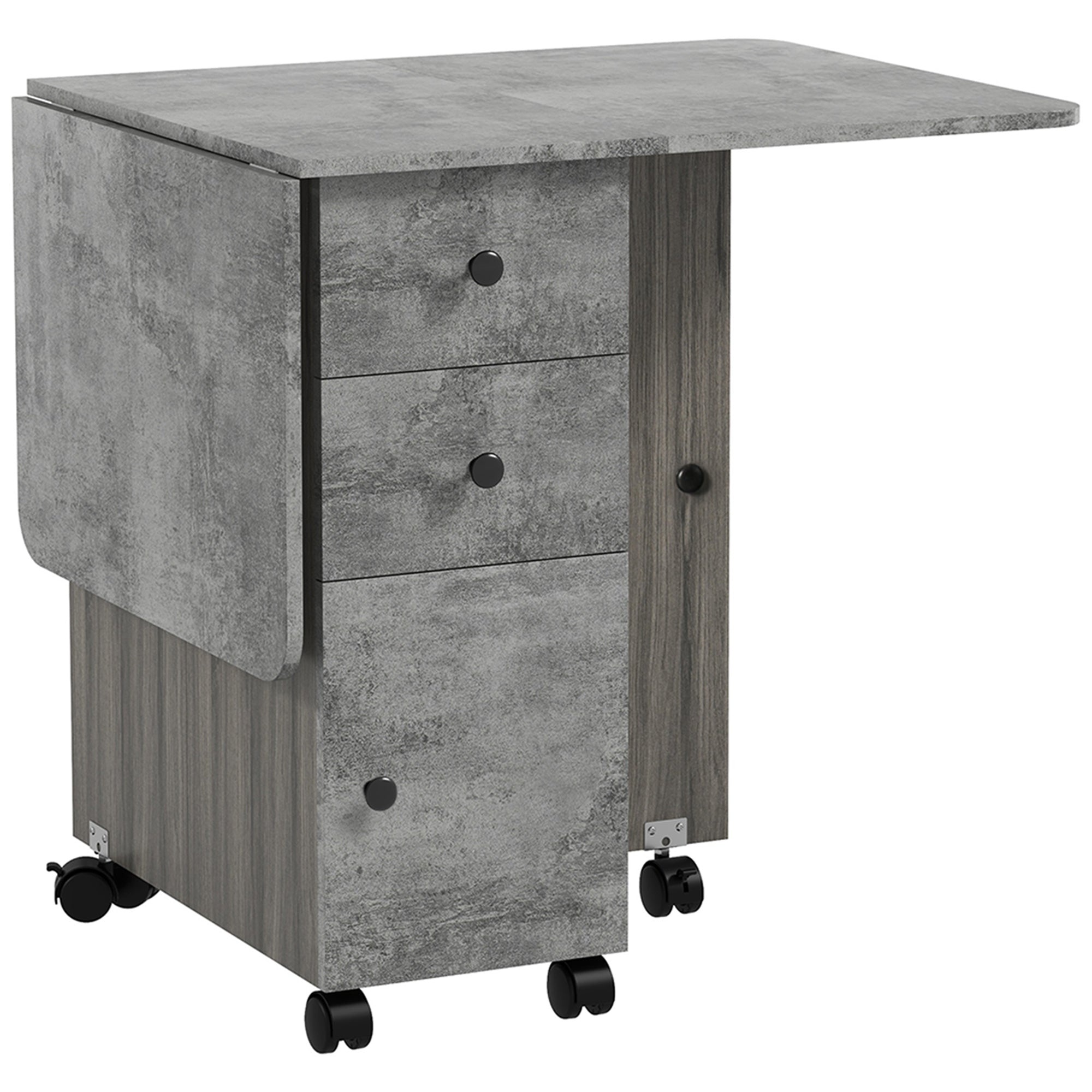 HOMCOM Multi-Storage Six-Person Drop Leaf Dining Table - Mixed Grey 