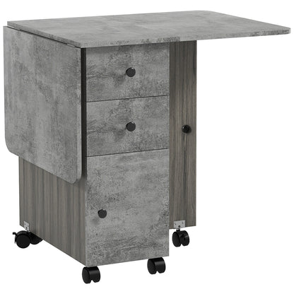 HOMCOM Multi-Storage Six-Person Drop Leaf Dining Table - Mixed Grey 