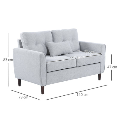 HOMCOM 2 Seater Sofa Double Sofa Loveseat Fabric Wooden Legs Tufted Design for Living Room, Dining Room, Office, Light Grey 