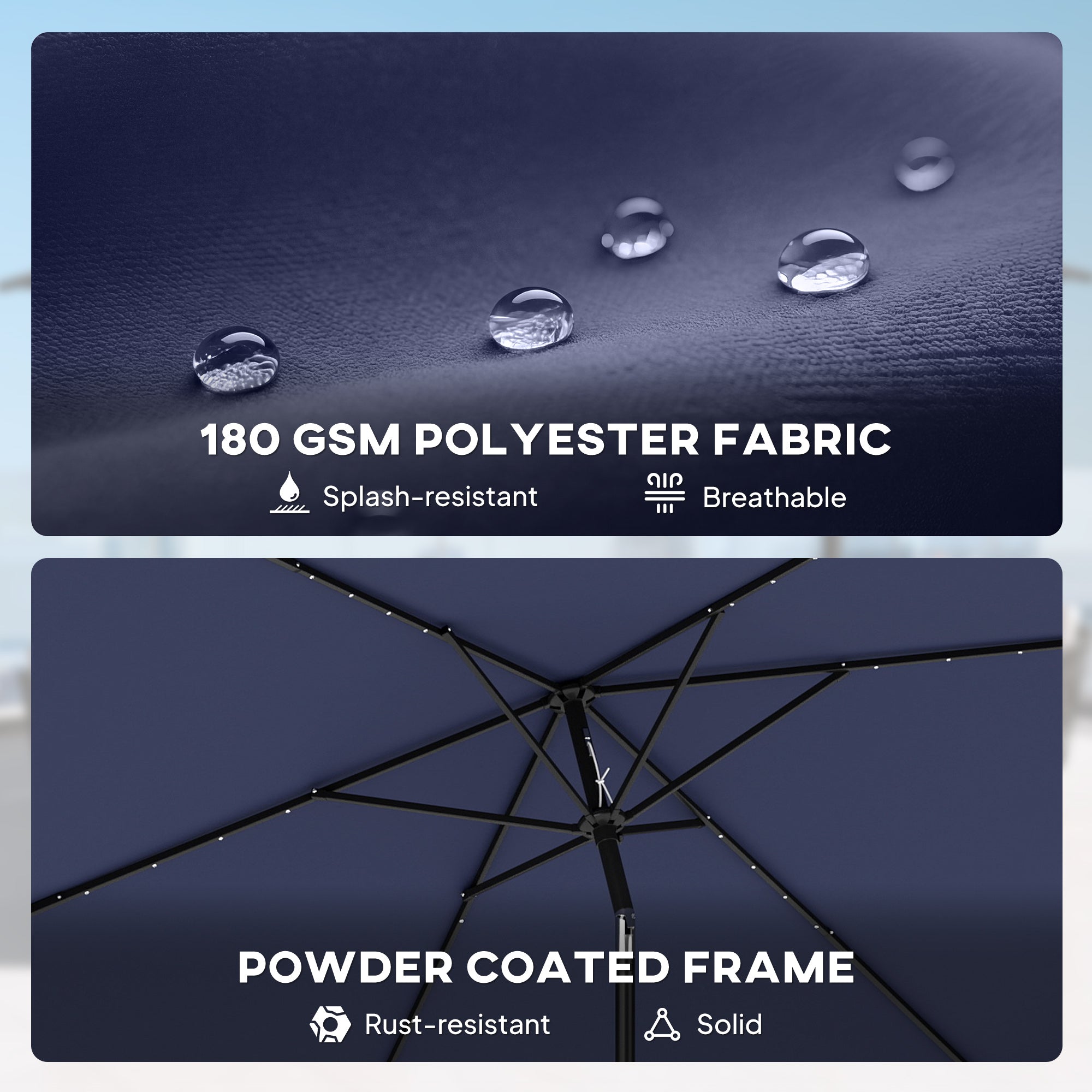Outsunny 3 x 2 m Garden Parasol Umbrella with LED Solar Light, Parasol Cover, Outdoor Market Patio Umbrella, Navy Blue 