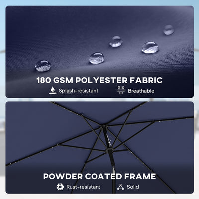 Outsunny 3 x 2 m Garden Parasol Umbrella with LED Solar Light, Parasol Cover, Outdoor Market Patio Umbrella, Navy Blue 