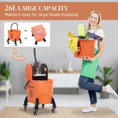 HOMCOM 25L Mop Bucket, with Wringer, Wheels and Handle - Orange 