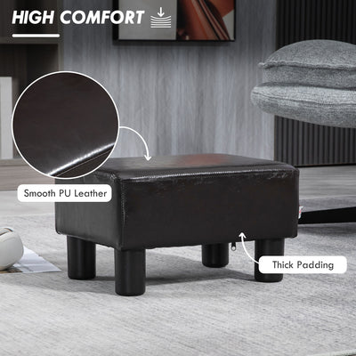 HOMCOM PU Leather Footstool Ottoman Cube with 4 Plastic Legs, Brown 