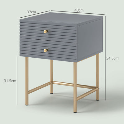HOMCOM Set of Two Elegant Bedside Tables - Grey/Gold-Tone 