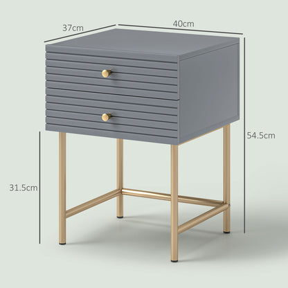 HOMCOM Set of Two Elegant Bedside Tables - Grey/Gold-Tone