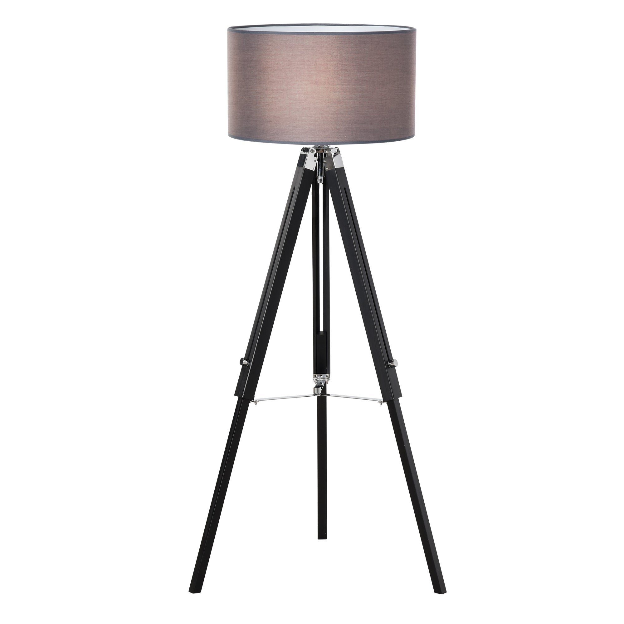 HOMCOM Modern Tripod Floor Lamps for Living Room with Fabric Lampshade, Standing Lamp for Bedroom Bulb not Included, Grey and Black 