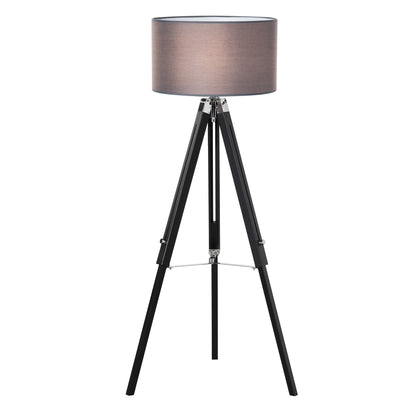 HOMCOM Modern Tripod Floor Lamps for Living Room with Fabric Lampshade, Standing Lamp for Bedroom Bulb not Included, Grey and Black 