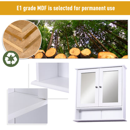 kleankin Wall-mounted Bathroom Cabinet Mirror Door Organiser Storage Shelves Living Room White 