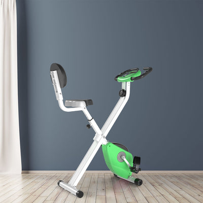 HOMCOM Folding Exercise Bike, Fitness Bicycle Indoor Trainer, Quiet 8-Level Magnetic Resistance, with LCD Monitor, Pulse Sensor and Wheels for Sport Maison and Cardio Training, Green 