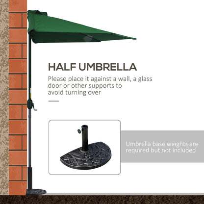Outsunny 3(m) Half Parasol, Semi Round Umbrella with Metal Frame, Crank Handle for Balcony, Garden, Green 