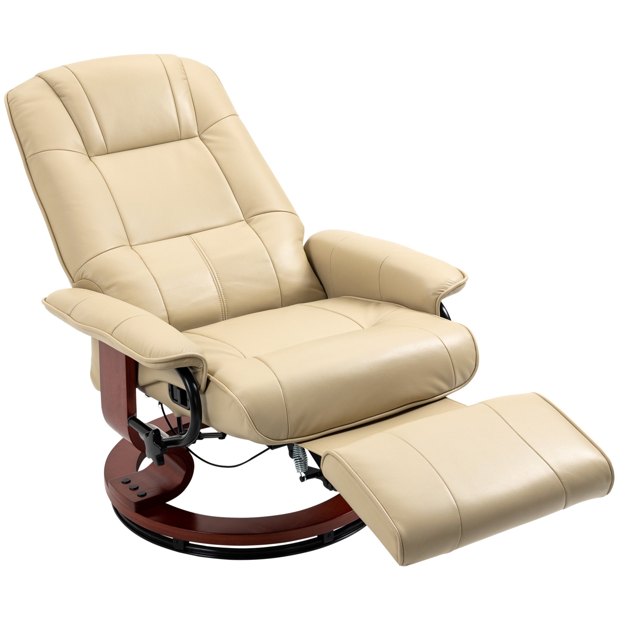 HOMCOM Faux Leather Armchair, with 145\'c2\'b0 Reclining Back and Footrest - Cream 