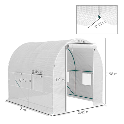 Outsunny 245 x 200cm Polytunnel Greenhouse - White 