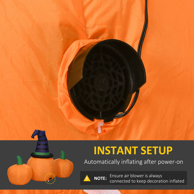 Outsunny 6ft Inflatable Halloween Large Pumpkin in Hat with Four Small Pumpkins, Blow-Up Outdoor LED Display for Lawn, Garden, Party 