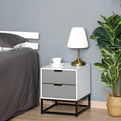 HOMCOM Bedside Cabinet with 2 Drawer Storage Unit, Unique Shape Bedroom Table Nightstand with Metal Base, for Living Room, Study Room, Dorm 