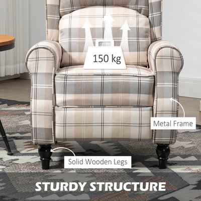 HOMCOM Wingback Recliner Armchair for Living Room, Pushback Reclining Chair with Round Armrests, Footrest and Rubber Wood Legs, Khaki 