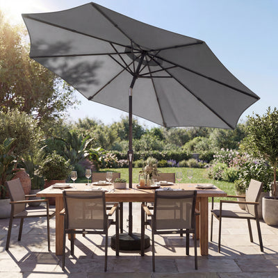 Outsunny 2.7 m Garden Parasol Umbrella with Cross Base and Sandbag, Retractable Ribs, Outdoor Table Market Umbrella, Light Grey 