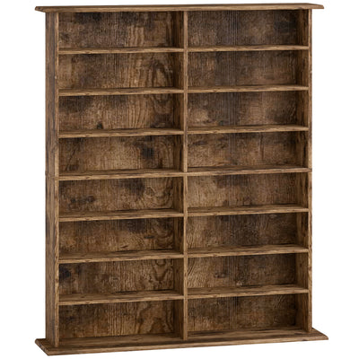 HOMCOM 16-Compartment Media Shelf - Rustic Brown 