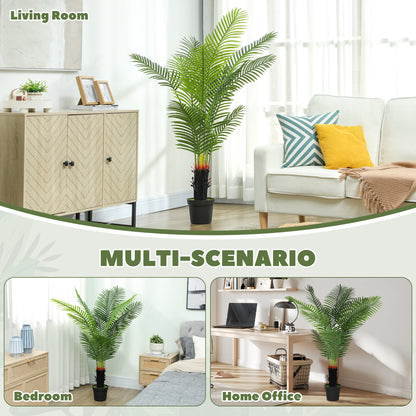 HOMCOM 150cm Artificial Areca Palm Tree with 12 PE Leaves, Decorative Artificial Plant with Plastic Pot and Flocked Soil, Fake Plant for Home Office Decor, Green