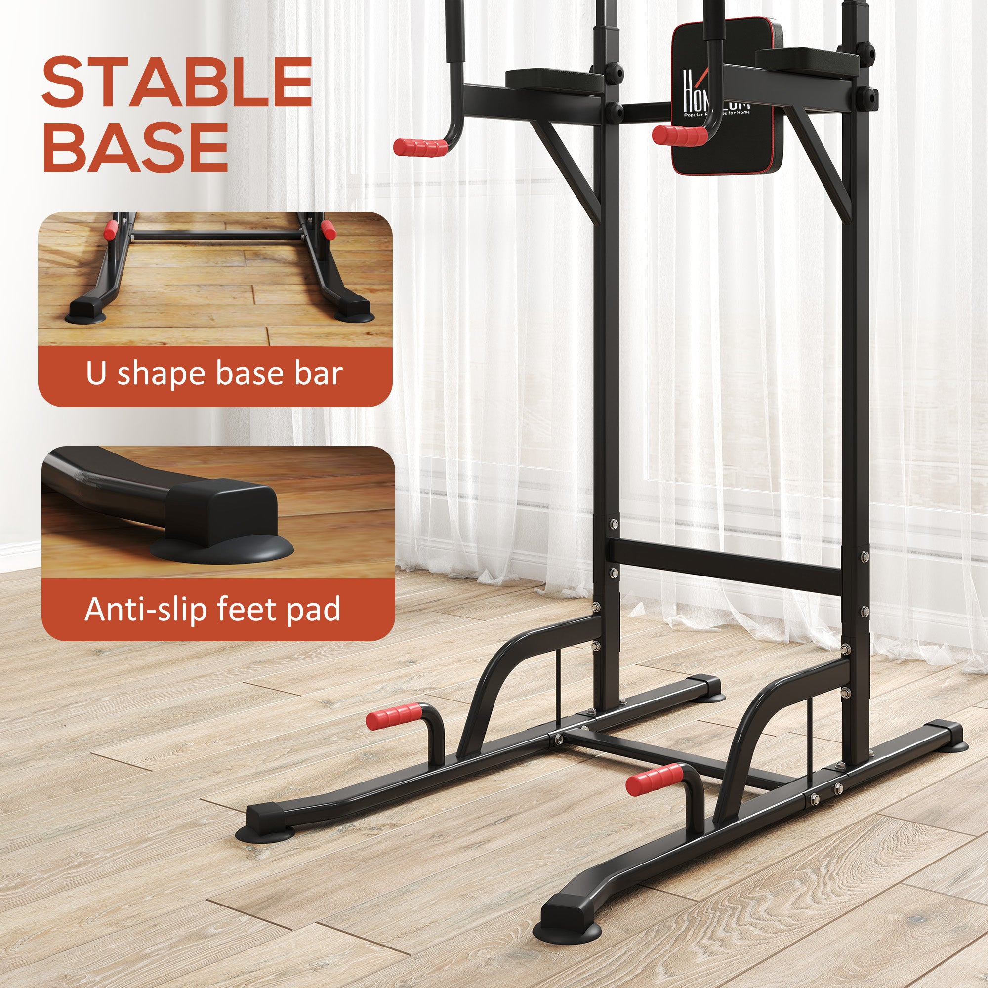 HOMCOM Power Tower Station with Dip Stand, Pull Up Bar Home Office Gym Training Workout Equipment 