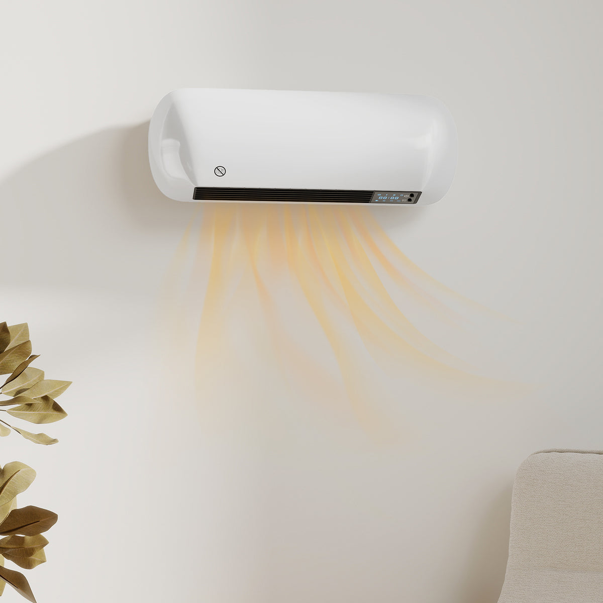 HOMCOM 2000W PTC Ceramic Fan Heater, Wall Mounted, 30° Oscillation, 50L x 19W x 14H cm - White