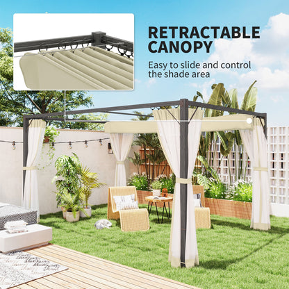 Outsunny 3 x 4m Aluminium Frame Pergola, with Retractable Roof - Khaki 