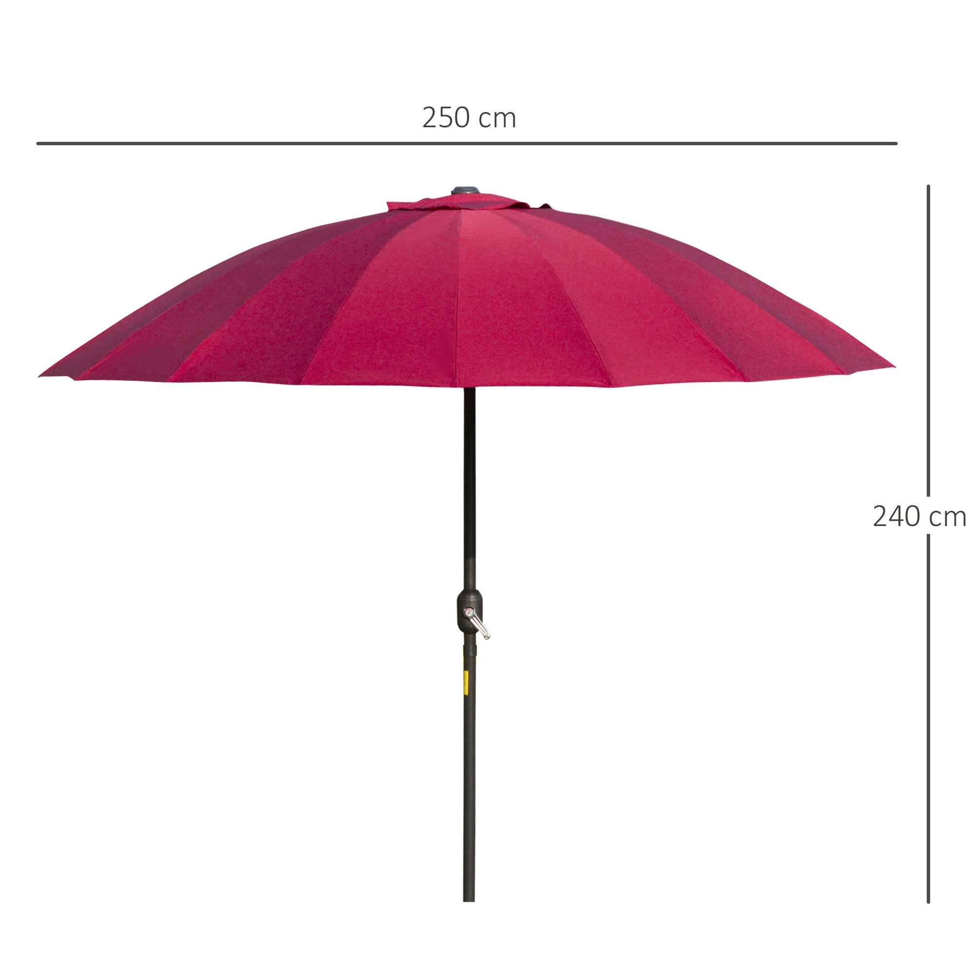 Outsunny 2.5m Shanghai Garden Parasol Umbrella with Crank & Tilt, Adjustable Outdoor Sun Shade, Red 