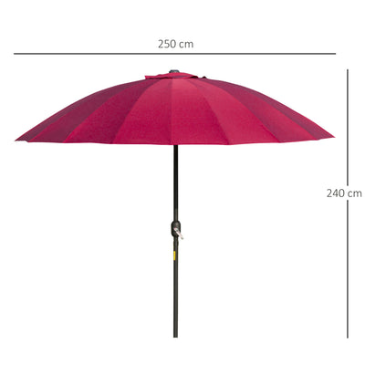 Outsunny 2.5m Shanghai Garden Parasol Umbrella with Crank & Tilt, Adjustable Outdoor Sun Shade, Red 
