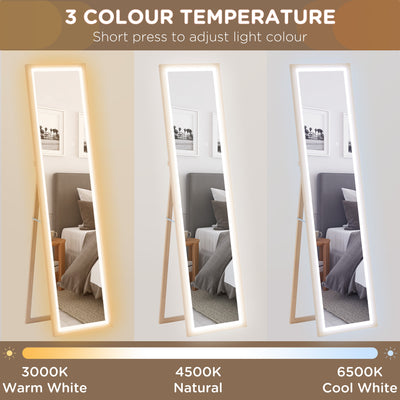 HOMCOM Full Length Mirror, with Adjustable Outer Light, Oak 