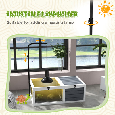 PawHut Tortoise Table with Adjustable Lamp Holder, Wooden Tortoise House w/ Openable Lids, Pull-Out Trays - Grey 
