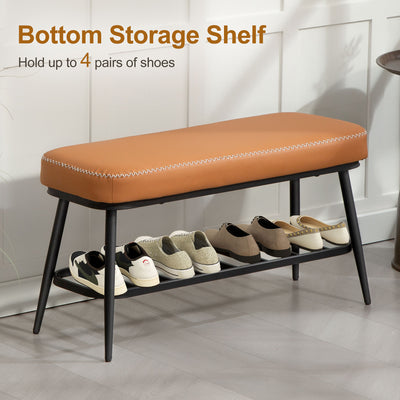 HOMCOM PU Leather Shoe Storage Bench - Brown 