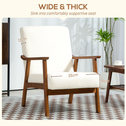 HOMCOM Boucle Seat Mid Century Accent Chair - White 