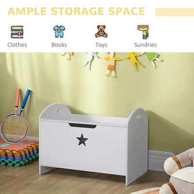 HOMCOM Kids Wooden Toy Box Organizer Children's Toy Storage with Lid Safety Hinge Side Handle Playroom Furniture White 