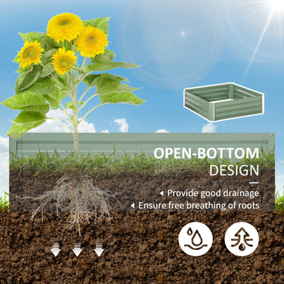 Outsunny Set of 2 291L Raised Garden Bed, Elevated Galvanised Planter Box for Flowers, Herbs, 100x100x30cm, Green 