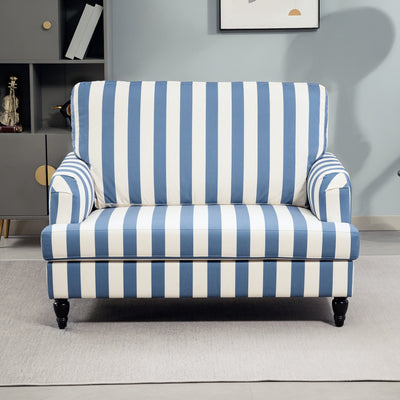 HOMCOM Modern Accent Chair, Velvet Armchair with Stripe, Turned Legs and Wide Seat, Upholstered Snuggle Chair for Living Room, Bedroom, Blue and White 