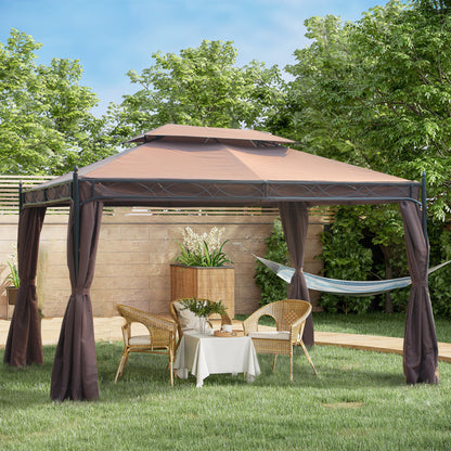 Outsunny 3 x 4m Garden Gazebo, Double Roof Marquee Canopy Shelter with Sidewalls, Solid Steel Frame for Garden, Lawn, Backyard and Deck 