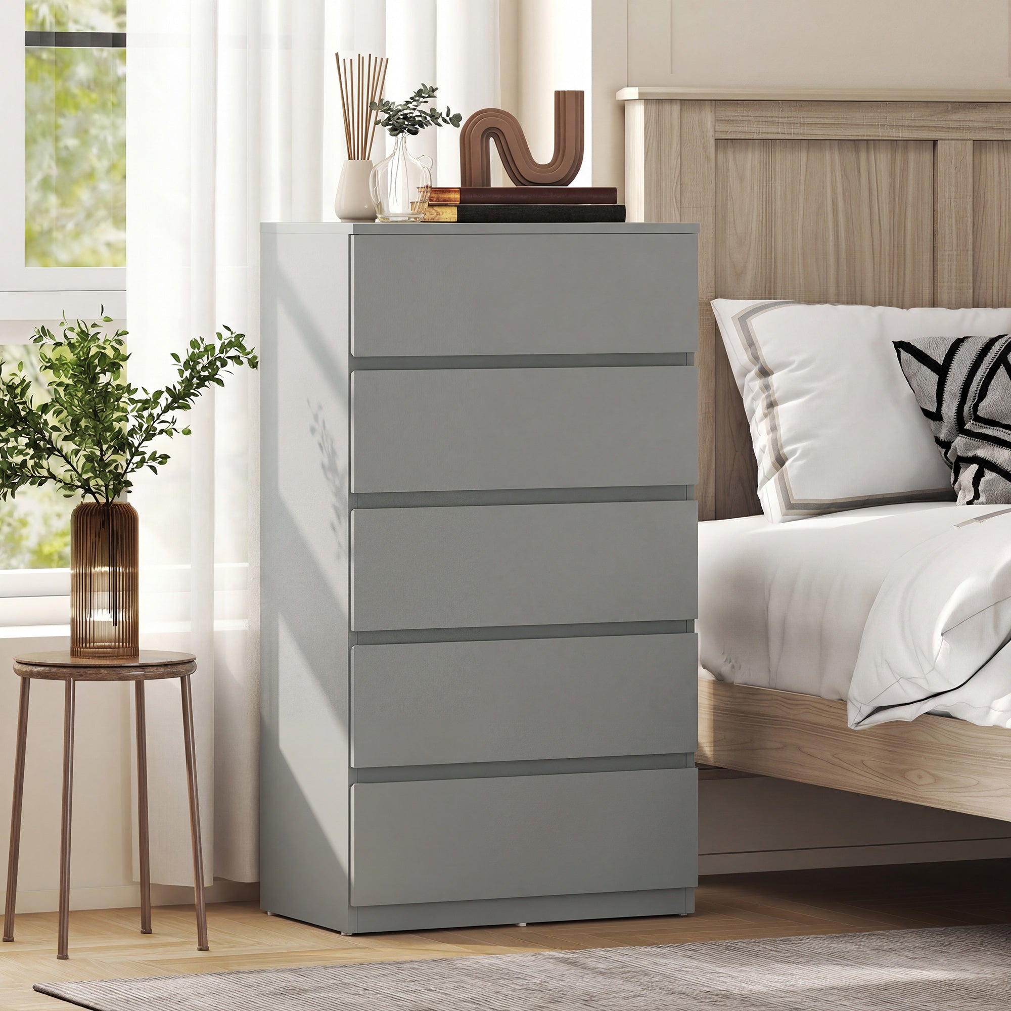 HOMCOM Chest of Drawers, 5-Drawer Storage Cabinets, Modern Dresser, Storage Drawer Unit for Bedroom 