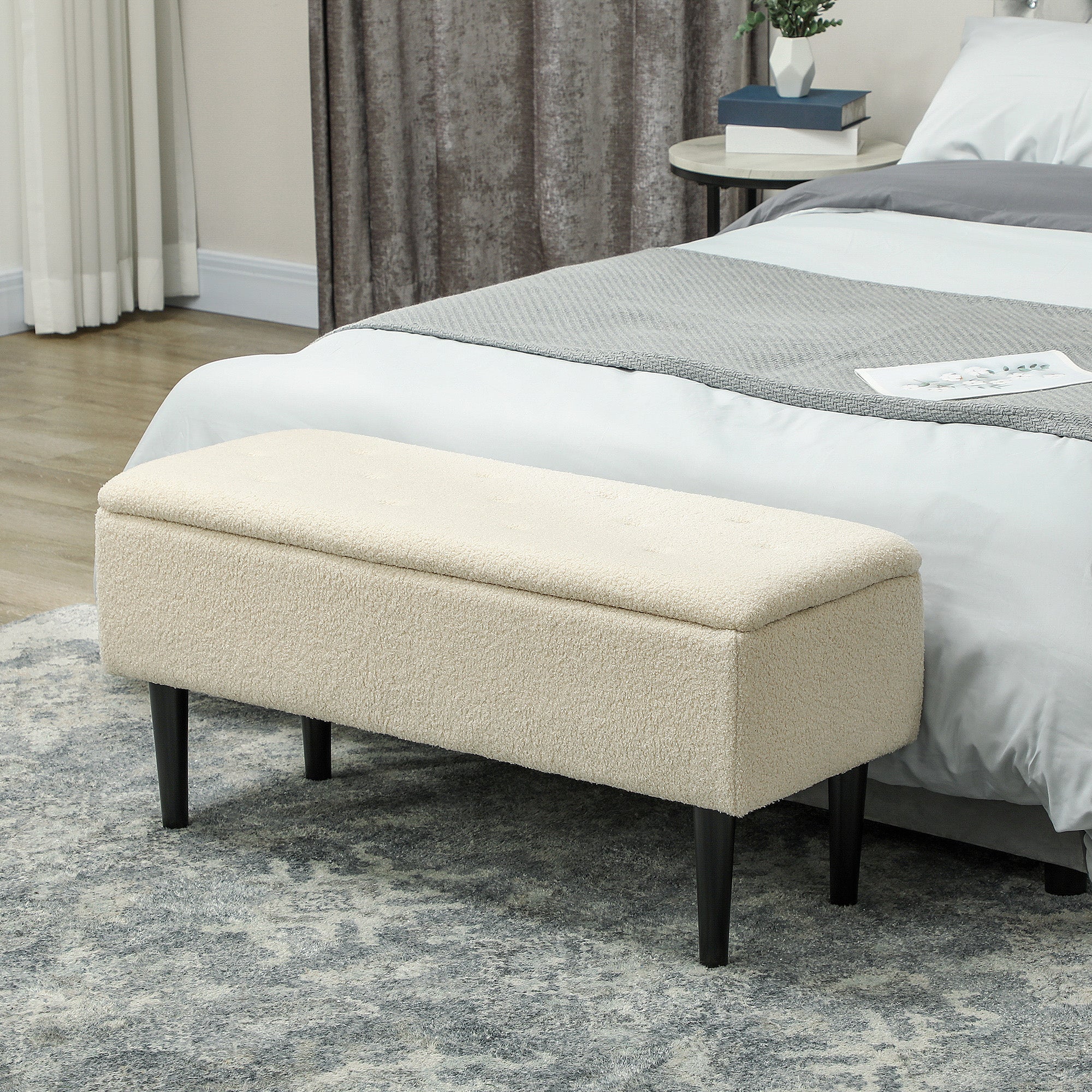 HOMCOM 47L Teddy Fleece Storage Ottoman - Cream 