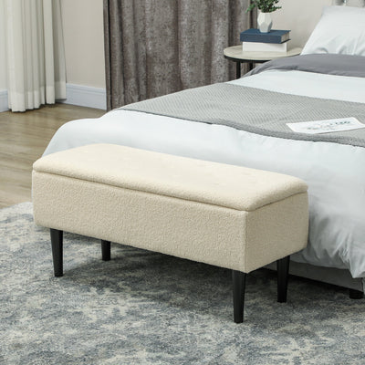 HOMCOM 47L Teddy Fleece Storage Ottoman - Cream 