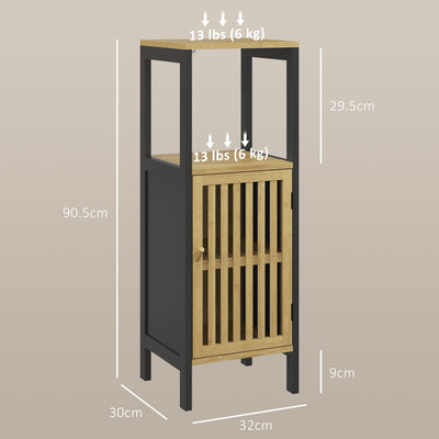 HOMCOM Bamboo-Blend Retro Cut-Out Bathroom Storage Unit, with Cupboard 