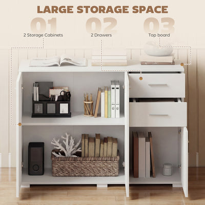 HOMCOM Sideboard, Modern Storage Cabinet with 2 Drawers, 3 Doors and Adjustable Shelves, White 