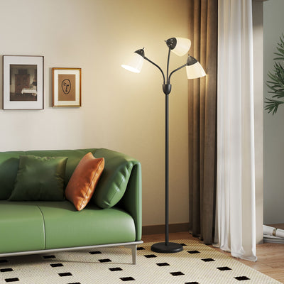 HOMCOM Arc Tree Floor Lamp with 3 Adjustable Rotating Lights and 3000K/4500K/6500K Colour Temperatures, Industrial Standing Lamp with Steel Frame for Bedroom Living Room, 155cm, Black 