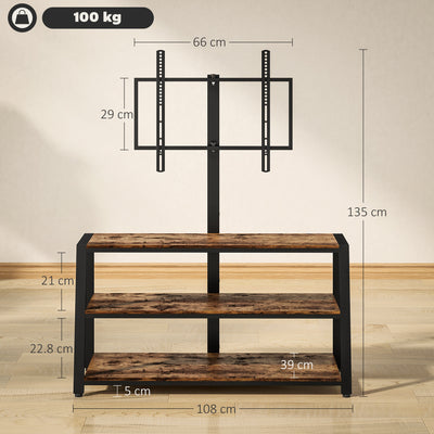 HOMCOM Industrial-Style TV Stand, with 35° Swivel Bracket - Dark Brown 
