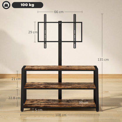 HOMCOM Industrial-Style TV Stand, with 35° Swivel Bracket - Dark Brown