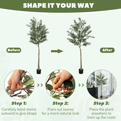 HOMCOM 6ft/ 180cm Decorative Artificial Plant, Silk Olive Tree with 900 Leaves and 40 Olive Fruits in Pot, Fake Plant for Home, Office, Living Room, Indoor Decor 