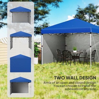 Outsunny 3 x 3 (M) Pop Up Gazebo, UPF 30+ with 2 Sidewalls, Leg Weight Bags and Wheeled Bag, Height Adjustable Party Tent Event Shelter for Garden, Patio, Blue 
