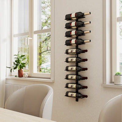 HOMCOM 10-Tier Wall Mount Wine Rack, Steel Wall Wine Rack for 10 Wine Bottles, Wall Wine Display Rack for Kitchen, Dining Room, Home Bar, Black 