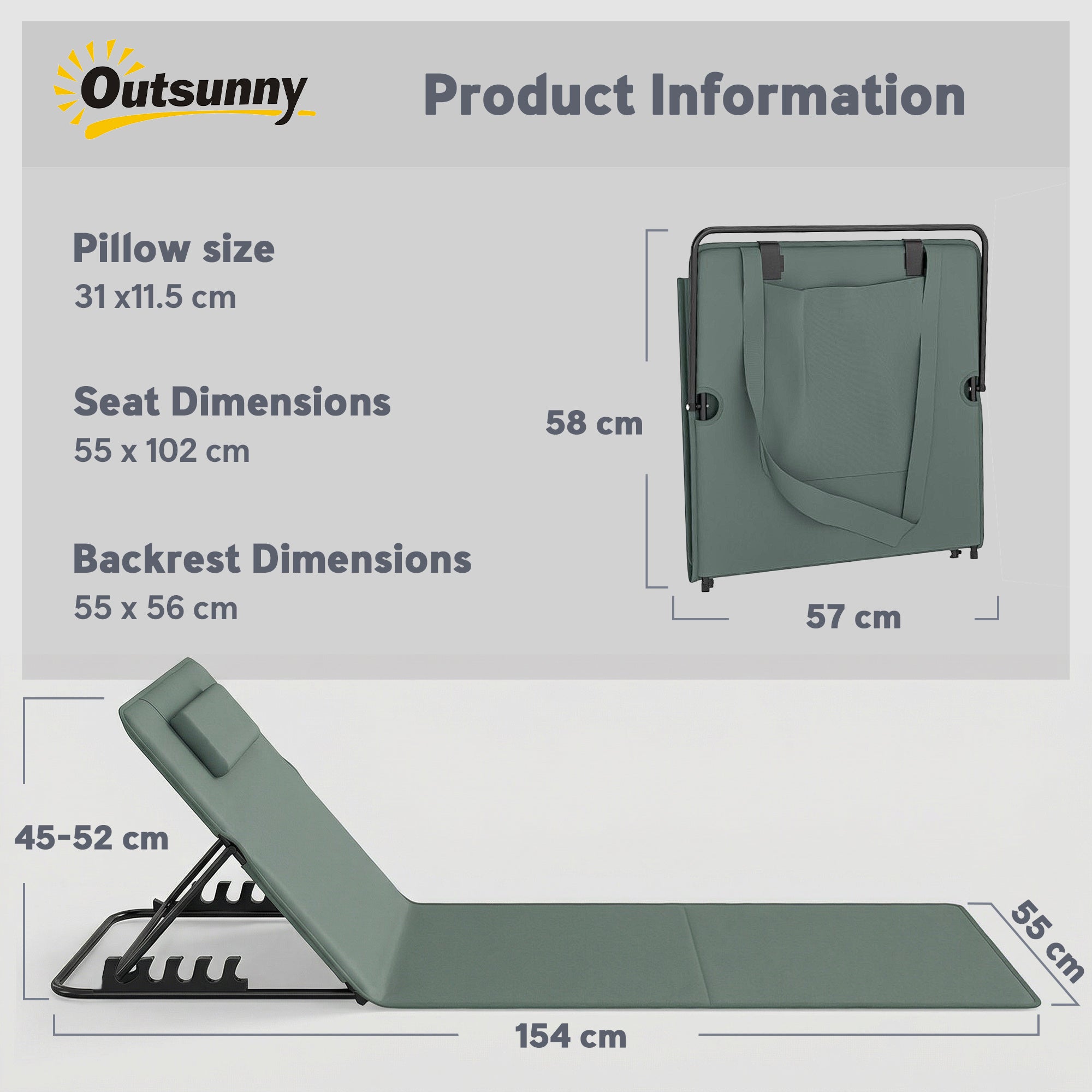 Outsunny Foldable Sun Loungers Set of 2, Portable Folding Beach Lounger with 4-level Adjustable Backrest, Grey 