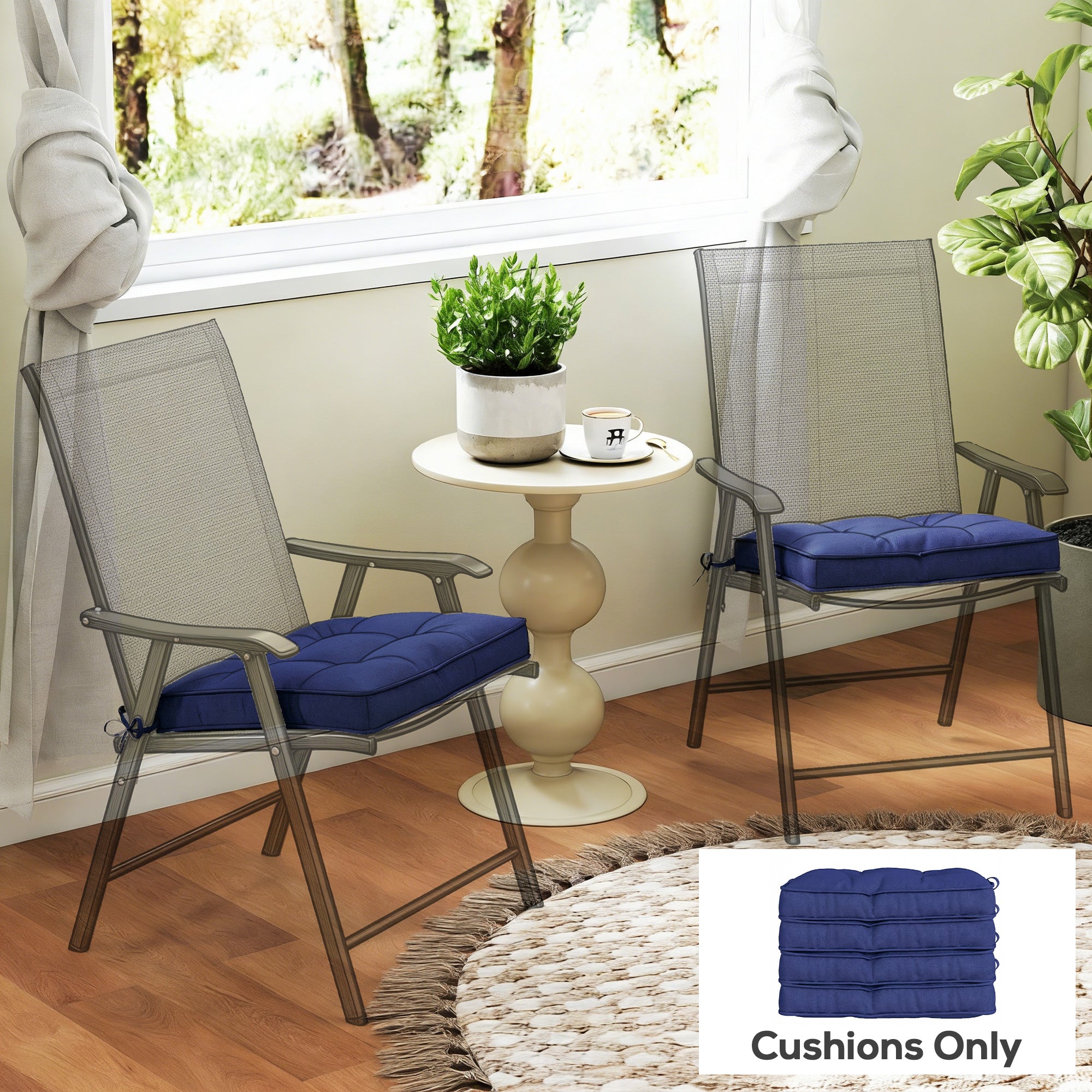 Outsunny Garden Seat Cushion with Ties, 42 x 42cm Replacement Dining Chair Seat Pad, Dark Blue 